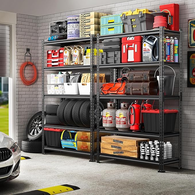 TigerParty 2020LBS Garage Shelving Units, 5-Tier Storage Shelves Heavy Duty, Adjustable Metal Organizer Utility Rack for Kitchen, Closet, Warehouse, Pantry, 72" H x 35.55" W x 16" D, 2PCS