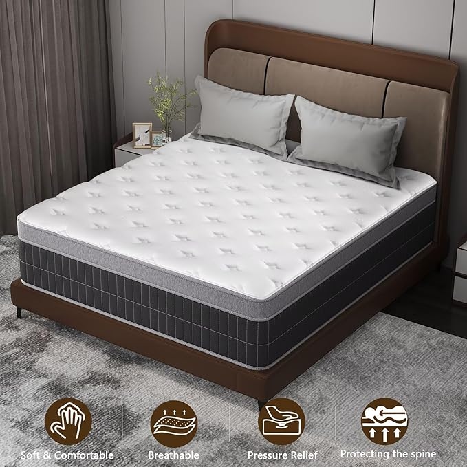 King Size Mattress in a Box 12 Inch Memory Foam Hybrid Mattress with Pocketed Springs Medium Firm Support Motion Isolation Edge Support 180 Night Trial