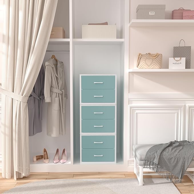 BOLUO Stackable Storage Drawers Closet Organizers and Storage Fabric Blue 2 Drawer Dresser for Bedroom 2 Packs Modern