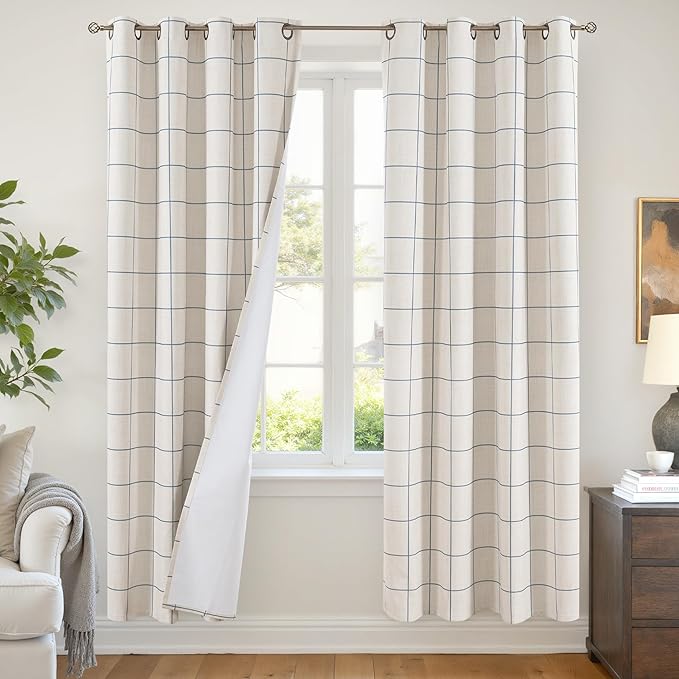 Lajode Navy Blue Linen Blackout Curtains