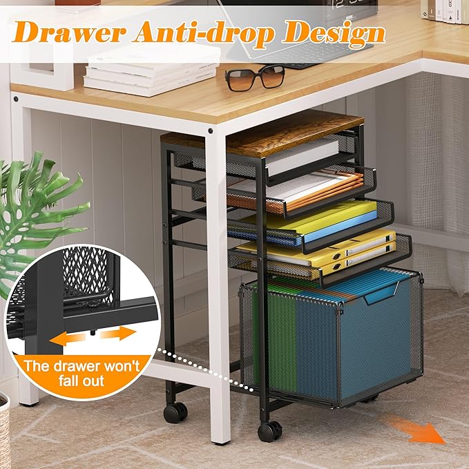 Rolling File Cart 5-Tier, Under Desk Cabinet with Sliding Metal Mesh Trays for Binder Storage, Utility Cart Printer Stand with Wheels for Letter-Size File Storage, for Office & Homeschool Organization