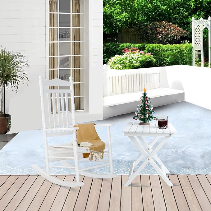 Outdoor Wooden Side Table, Folding Patio End Table Set of 2, Small Square Furniture Table for Adirondack Chair, Balcony, Porch, No Assembly, White