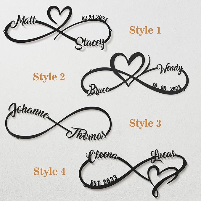 Wedding Gifts for Couples, Personalized Metal Sign With Couples Name and Date, Anniversary Valentines Day Gifts for her him Bridal Shower, Infinity Heart Wall Decor