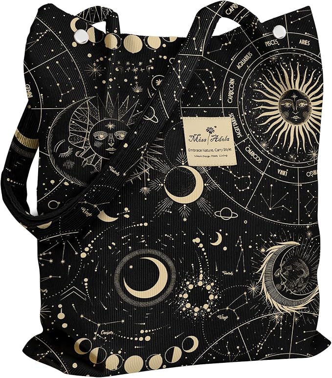 Miss Adola Corduroy Tote Bag for Women - Reusable Totes with Magnetic Buckle & Pocket Aesthetic Design Work Grocery Bags