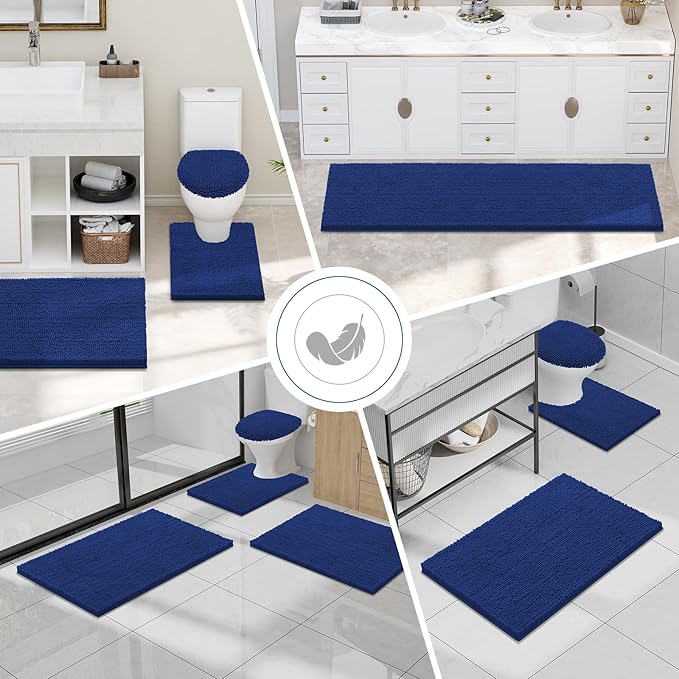 Smiry Luxury Chenille Bathroom Rugs 30x20, Extra Soft and Absorbent Shaggy Bath Mat, Machine Washable, Non-Slip Plush Carpet Runner for Tub, Shower, and Floor, Home Decor Accessories, Royal Blue