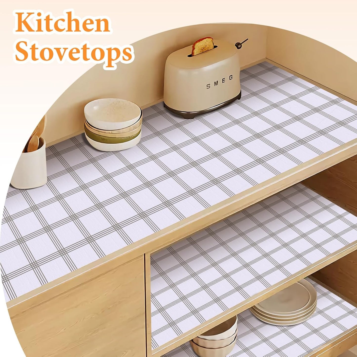 Shelf Liner for Kitchen Cabinets Non Adhesive Drawer Liner Non-Slip Thickened Shelf Liner Paper Strong Easy to Clean for Tool Box Refrigerator with Knife and Tape Measure, White Square,23.6 x 354.3 IN