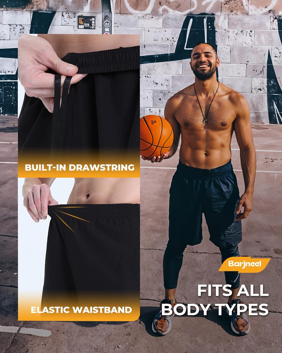 Skiennix Men's Athletic Shorts - Quick-Dry Workout & Basketball Shorts with Pockets | Black, 6-Pack