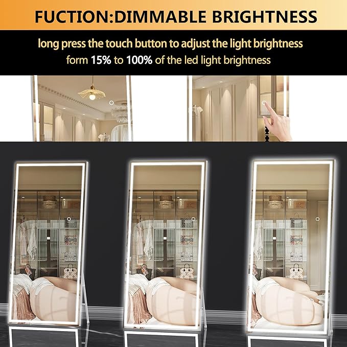 Hasipu Full Length Mirror with Lights, Full Body Dressing Hanging Mounted Mirror