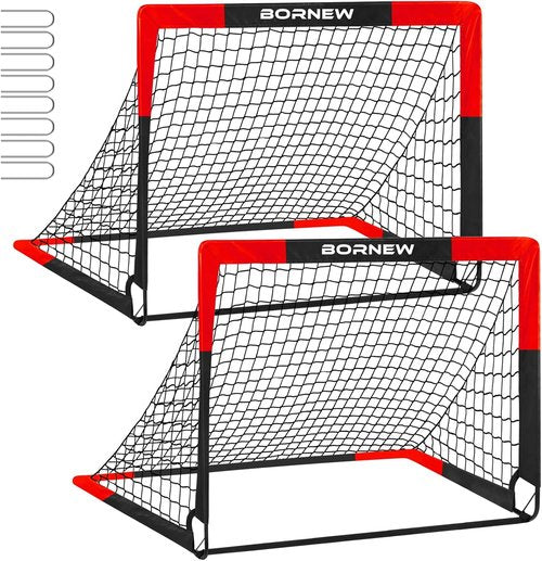BORNEW Soccer Goals - Portable Pop Up 2 Pack for Backyard & Indoor Play | Sizes 7X5, 6X4, 4X3 ft