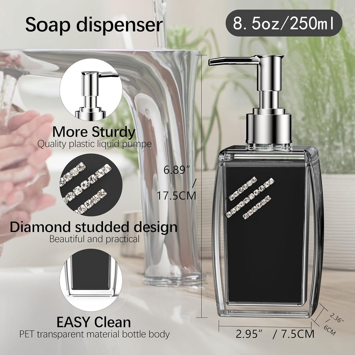 Pink Soap Dispenser with Refillable Plastic Pump for Bathroom Sink or Kitchen Counter, Ideal for Hand Soap, Liquid Soap, Dish Soap, or Lotion Use
