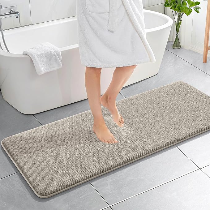 OLANLY Thick Memory Foam Bath Mat Rug 59x20, Extra Soft Absorbent Bathroom Rug, Quick Dry Bath Mats, Non-Slip, Machine Washable Carpet for Bathroom, Tub and Shower, Home Decor Accessories, Warm Taupe
