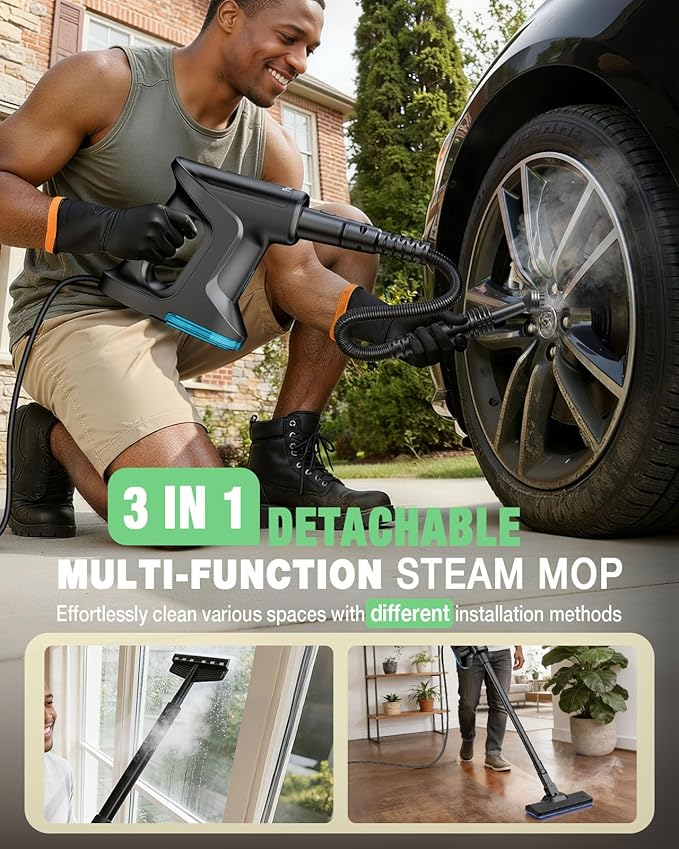 Heavy Duty Steam Mop for Floor Cleaning, 14-in-1 Lightweight Detachable Handheld Steam Cleaner with Multi-Purpose&Powerful, No-Chemical Floor Steamer for Home|Hardwood|Grout|BBQ|Window(Black)