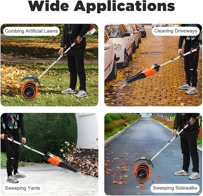 TFCFL Gas Handheld Sweeper,Outdoor Hand Held Broom, 52cc 2 Stroke Broom Walk Behind Sweeper Cleaning Driveway Tools,with Air Cooled Motor, High Performance Cleaning Sweeping Machine 2.3HP 1.7kw