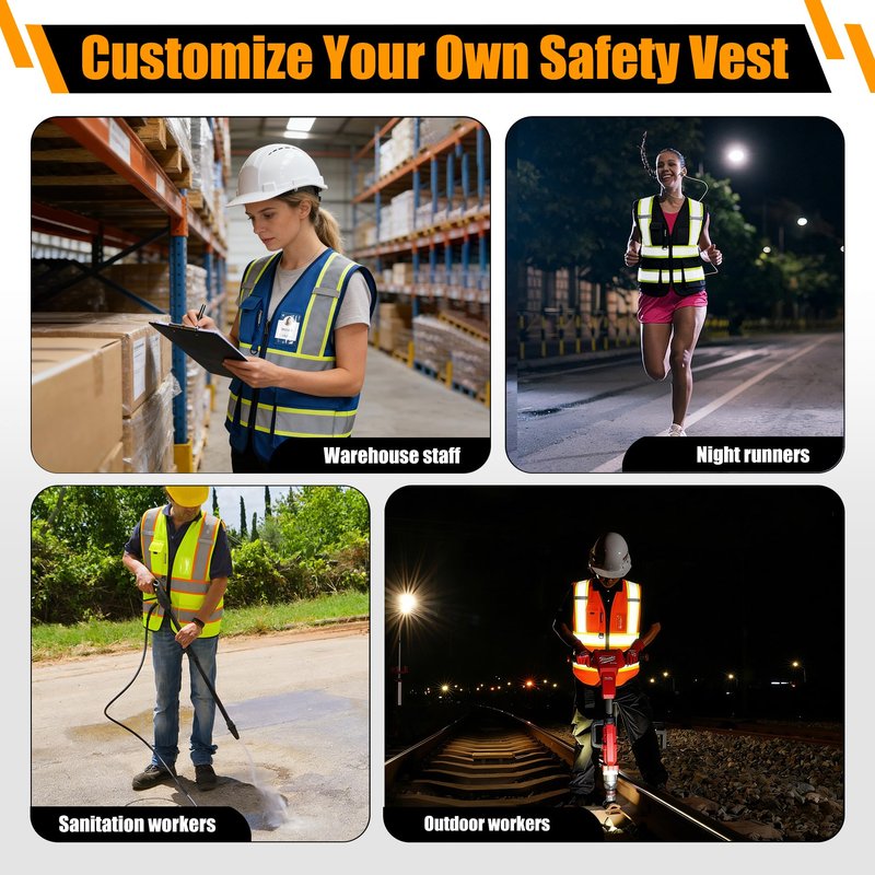 Custom Safety Vest with Logo, High Visibility Reflective Vest with Pockets and Zipper for Men Women, Personalized Construction Safety Vest Work,Warehouse,Surveyor, Crossing Guard,Road,Runner（Green）