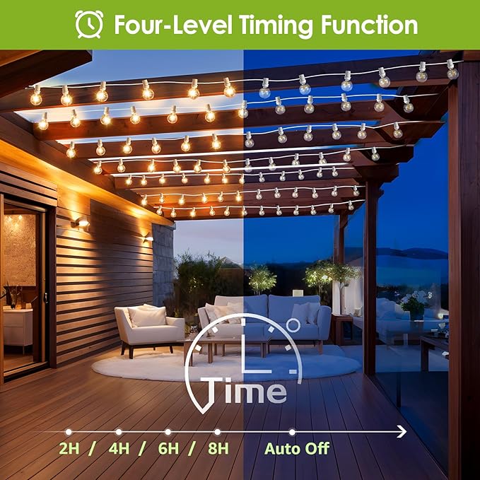 Mlambert 48Ft Solar String Lights, Outdoor Waterproof Patio Lights with 18 Shatterproof G40 Bulbs(1 Spare), Led Light for Backyard-White Wire