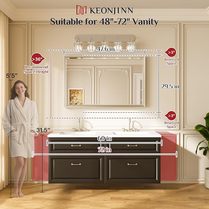 Keonjinn 48" x 30" Brushed Nickel Bathroom Mirrors