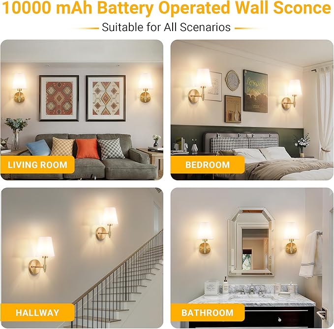 Vimhou Peel and Stick Wall Sconces, Stick On Wall Sconce Set of 2, Battery