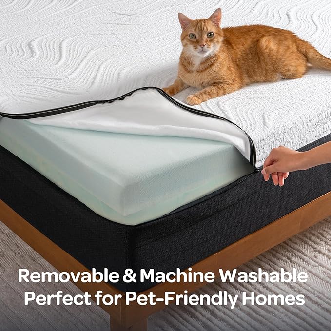 OhGeni 8 Inch Full Size Mattress, Cooling Gel Memory Foam Bed Mattresses in a Box, Cool Touch Surface, Ergonomic Support & Pressure Relief, Medium Feel, CertiPUR-US Certified Foam, Designed in USA