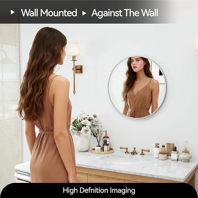 SCWF-GZ 20" Round Mirror Circle Wall Mounted Hanging or Against Wall Metal