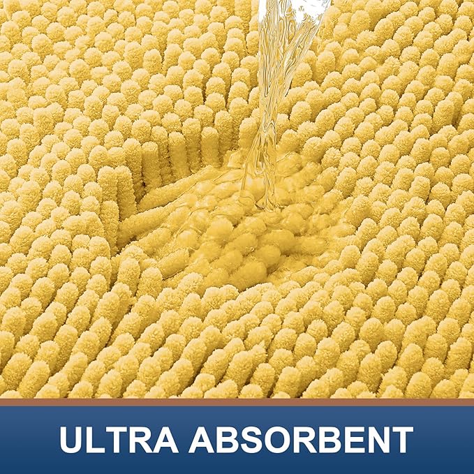 Smiry Luxury Chenille Bathroom Rugs 59x24, Extra Soft and Absorbent Shaggy Bath Mat, Machine Washable, Non-Slip Plush Carpet Runner for Tub, Shower, and Floor, Home Decor Accessories, Yellow