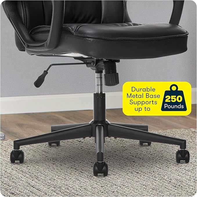 Serta Hannah Executive Home Office Desk Chair, Ergonomic Mid-Back with Lumbar Support, Firm Seat Cushion, Layered Body Pillows, Padded Armrests, Swivel Base, Easy Assembly, Bonded Leather, Black