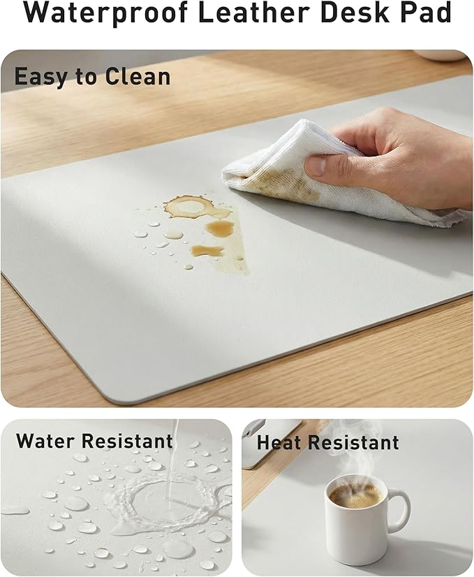 Aothia Faux Leather Desk Mat - Large Mouse Pad, Non-Slip PU Leather Blotter, Waterproof Writing Surface for Office and Home (Barely Grey, 40" x 24")