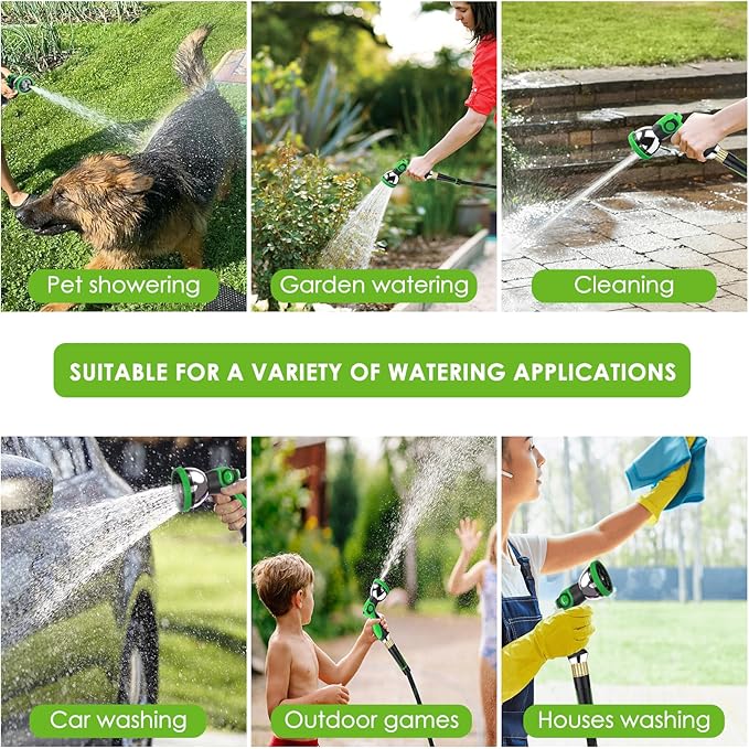 Garden Hose 50 ft, Non-Expandable Ultra-Lightweight Flexible Hose with 360° Dual-End Anti-Kink Design, 10-Pattern Spray Nozzle, 500 PSI Leak-Proof, 96-Strand Braided Fabric, Storage Strap