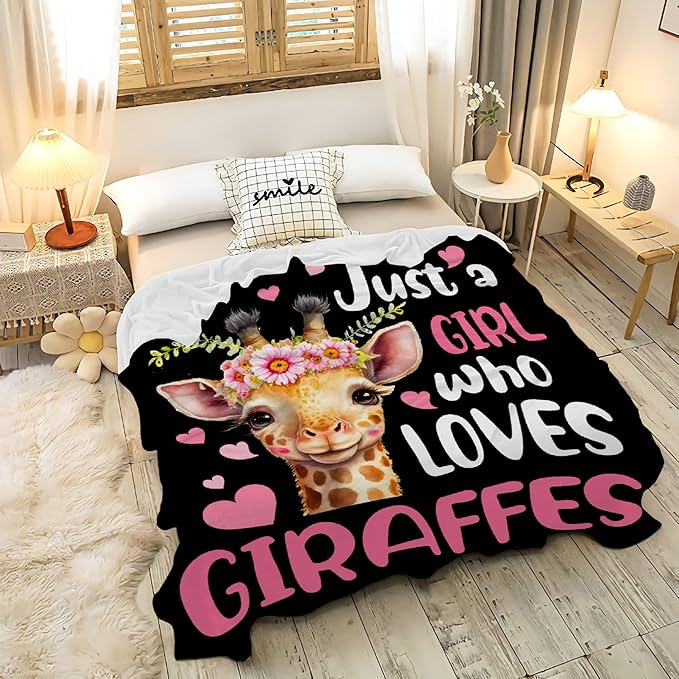 Just A Girl Who Loves Giraffes Blanket Lightweight Cozy Flannel Fleece Throw Blanket Best Gift Home Decor for Bed Couch Outdoor Camping 120"x90" King for Family