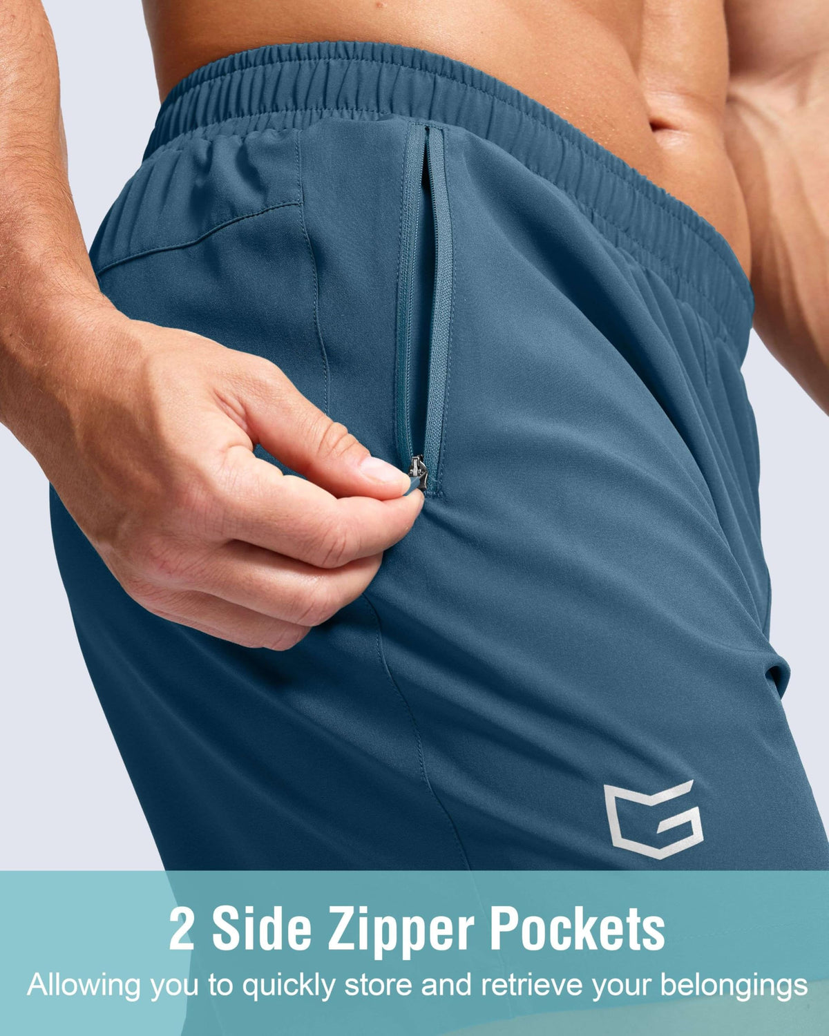 G Gradual Men's Athletic Running Shorts with Zipper Pockets Quick Dry 7"/ 5"/ 9" Workout Gym Shorts for Basketball Hiking(Dusty Blue,7L)