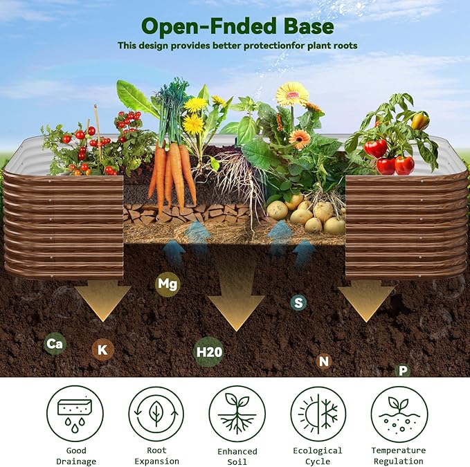 4 Pack Tall 8x4FT Brown Corrugated Galvanized Steel Raised Garden Bed Outdoor, Metal Above Ground Garden Bed for Vegetables and Flowers, Raised Beds for Gardening