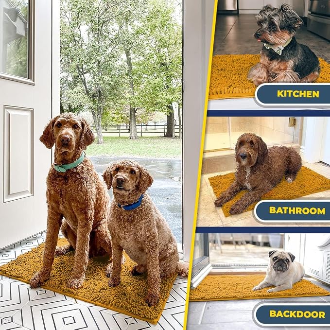 Muddy Mat® | Super Water Absorbent Door Mat Indoor, Microfiber Quick Dry Chenille Entryway Rug, Slip Resistant Front Door Mat, Indoor Mats for Entryway, Machine Washable Pet Rug, Gold 18" x 28"