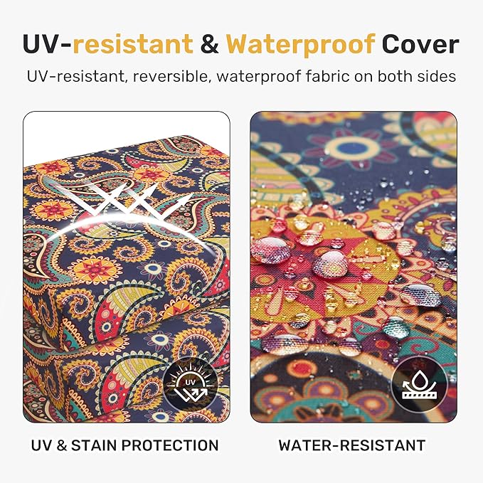 UNIKOME Outdoor Chair Cushions Pack of 4, Water Resistant Patio Cushions with Ties, High Density Sponge Filling Square Corner Seat Cushions for Outdoor Furniture, 18.5"*16"*3", Palmira Paisley