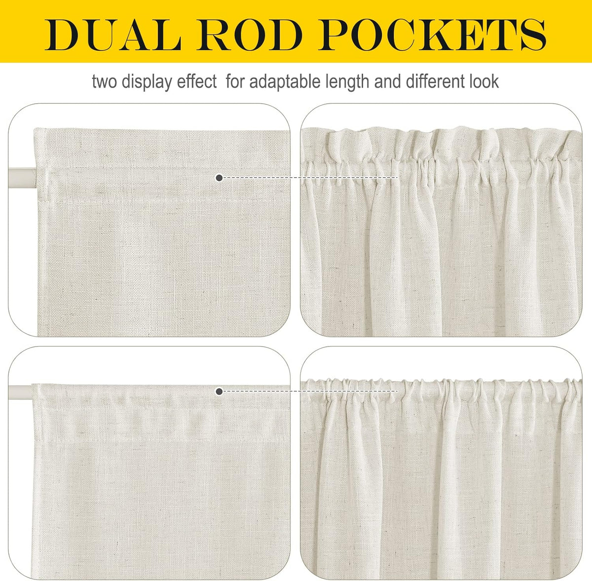 NICETOWN French Door Cover for Kitchen Window, Rod Pocket Front Sidelight Curtain for Back Front Glass Door Window, Linen Sheer Curtain 72 inch Long, 1 Panel, Linen, 36" Wide