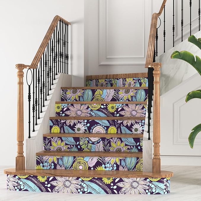 Purple Boho Wallpaper Peel and Stick, Vintage Yellow Floral Contact Paper