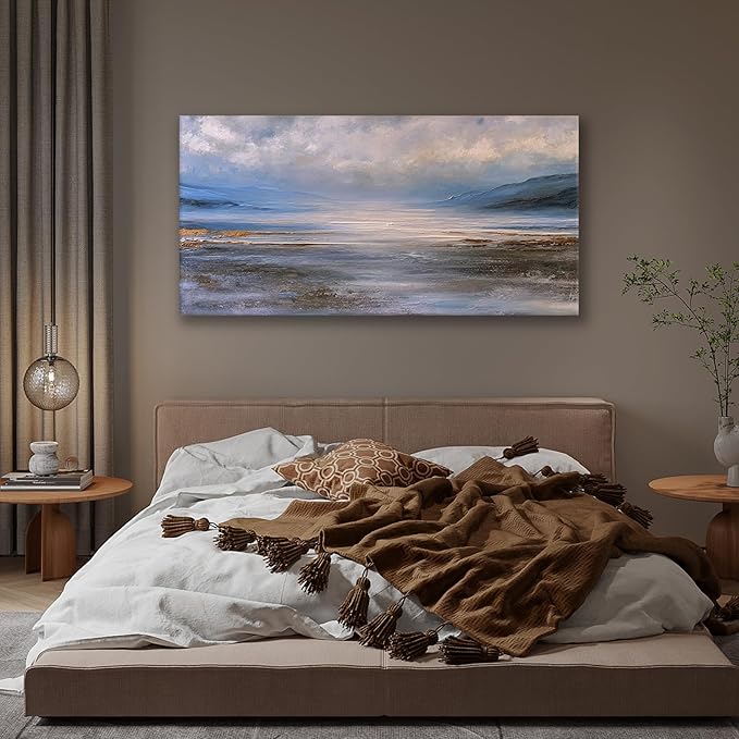 JLXART Ocean Wall Art Seascape Painting Watercolor Landscape Pictures Wall Decor 30X58inch Abstract Beach Wave Poster for Livingroom Bedroom