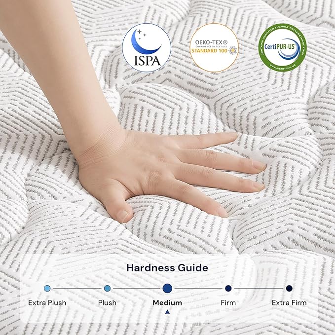 VKT 10 Inch Queen Hybrid Mattress - Medium Firm Feel Back Support, Mattress in a Box with Individual Pocket Springs, Cooling Memory Foam for Pressure Relief with CertiPUR-US Certified