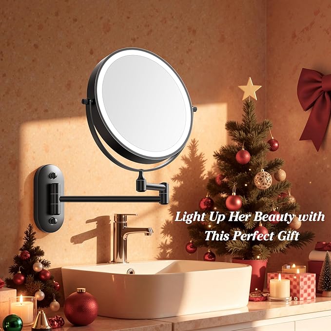 Auxmir 8'' Wall Mounted Lighted Makeup Mirror, 3200mAh Rechargeable