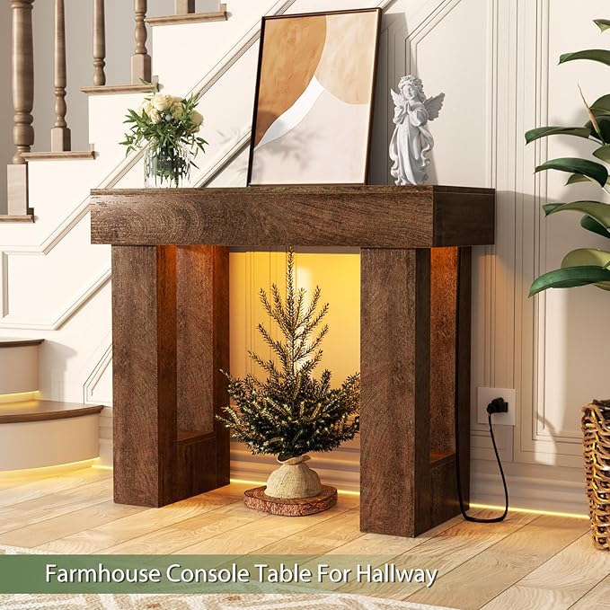 Unikito 39" Entryway Table with Socket and Sensor Light, Narrow Console Table with Storage Behind Couch, Farmhouse Entryway Table for Hallway, Behind The Couch, Living Room, Foyer