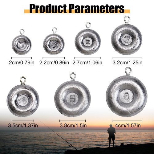 CWSDXM Disc Sinkers Lead Coin Weights Flat Round Sinker for Surf Drifting River Trolling Catfishing Fishing Pancake Sinkers and Weights 3/4oz - 8oz (1oz-8pcs)