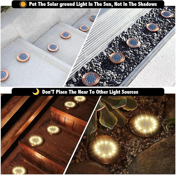 JKIMK Solar Ground Lights Outdoor Waterproof Flat Garden Solar Disk Lights Floor 12 LED 12 Pack for Garden Patio Pathway Landscape Driveway Yard Path Decor