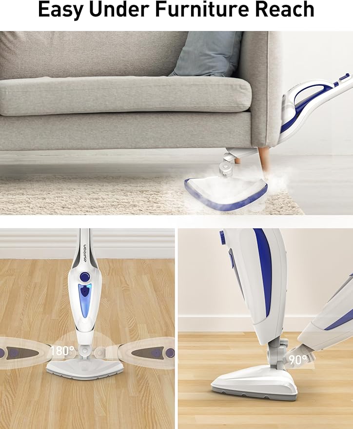 12-in-1 Steam Mop, Fast 15-Sec Heat-Up, 1500W Detachable Handheld Steam Cleaner with 2 Dirt Grip Pads, Removes 99.99% Stubborn Stains for Hardwood Floors, Clothes, Windows, Tiles, Furniture, White