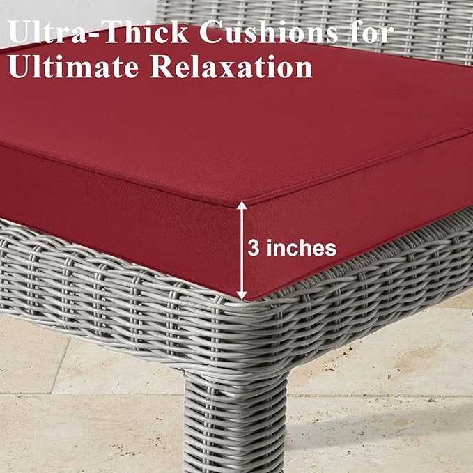 Outdoor Chair Cushions 18.5x16x3 Inch, Waterproof Red Patio Furniture Cushions Set of 2 with Ties & Handle, 3 Year Color Fastness Square Replacement Seat Cushions for Sofa, Couch