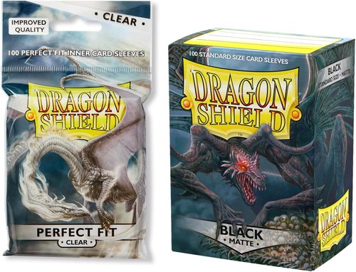 Dragon Shield | Double Sleeve Combo - Perfect Fit Black Matte Bundle (2X 100 CT) for TCGs