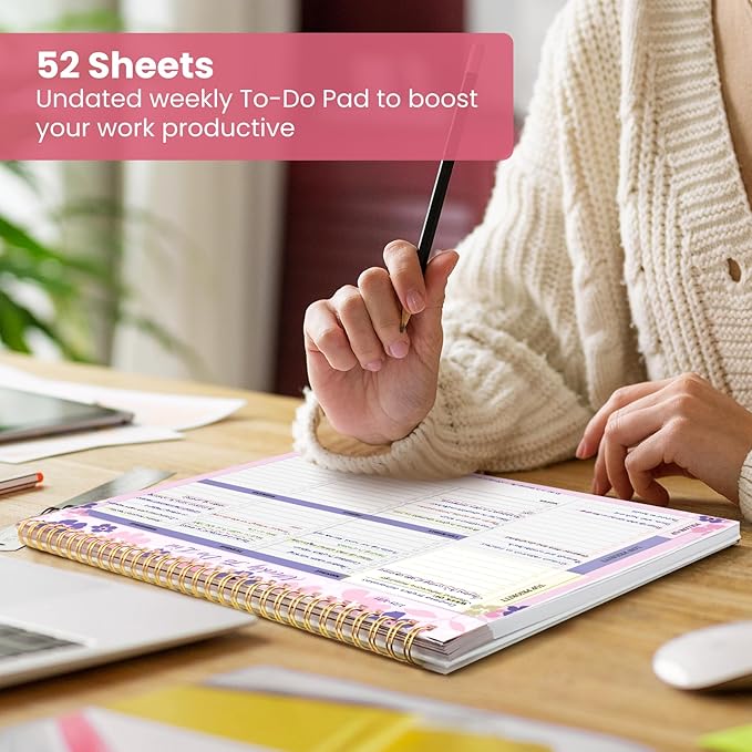 Weekly To Do List Notepad with 52 Undated Sheets（8.5"×11"）- Undated Weekly Planner Notepad for Office Desk Accessories and Supplies - Petal Pink