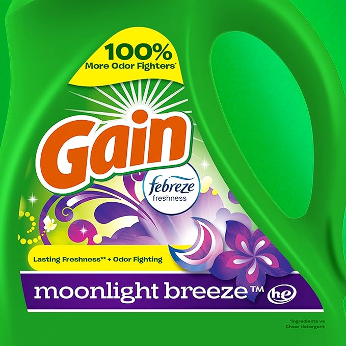 Gain + Aroma Boost Liquid Laundry Detergent, Moonlight Breeze Scent, 107 Loads, 154 fl oz, HE Compatible