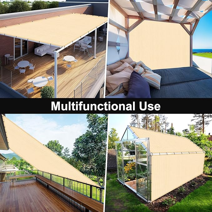 Artpuch 90% Sun Shade Cloth, 8 x 20 FT Pergola Shade Cover Canopy with Grommets, Sun Screen Fabric Tarp for Patio, Outdoor, Garden, Backyard, Wheat