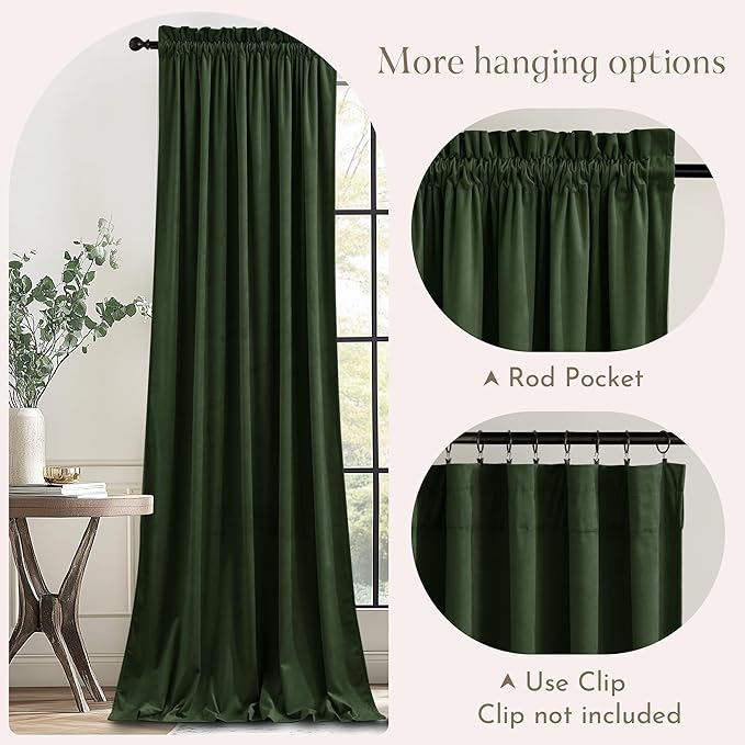 NICETOWN Olive Green Velvet Blackout Curtains 98 inch Long