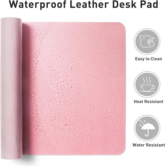 Aothia Leather Desk Pad Protector, Mouse Pad, Office Desk Mat, Non-Slip PU Leather Desk Blotter, Laptop Desk Pad, Waterproof Desk Writing Pad for Office and Home (31.5" x 15.7", Fairy Pink)