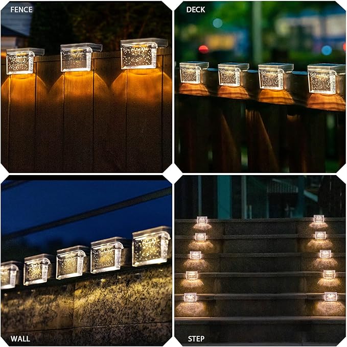 Qualdout Solar Deck Lights 8 Pack, Solar Step Lights IP65 Waterproof Solar Powered Outdoor Led Lights for Fence Railing Wall Pool Stair Yard Garden Patio Pool Decorations (Warm White)