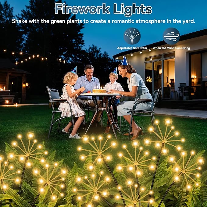 Slyuexu Solar Garden Lights 2 Pack Waterproof Swaying Starburst Light Solar Outdoor Lights for Yard Patio Walkway Pathway Party Wedding Decoration, Unique Gifts for Women, Warm White